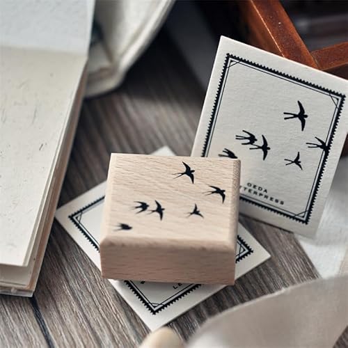Holzstempel Retro Fliegende Schwalbe Journaling Collage Schwalbe Ast Dekoration Künstlerische Journaling Gummistempel für Scrapbooking Materialien (Schwalbengruppe) von Kailikin