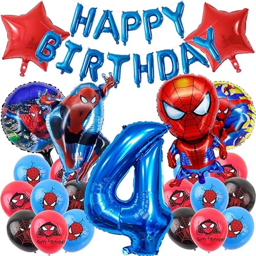 4 Jahre Geburtstag Luftballons Junge,Kindergeburtstag Deko, GeburtstagBallon Partydekorationen,Junge Geburtstag Dekoration, Avengers fur Theme Party,Riesenzahl 4 Folienballon,Cartoon Party Ballons (4) von Kaimirui