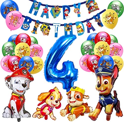 Geburtstag Dekoration Set,Cartoon dog Luftballons,Kinder Geburtstags Dekoration,Cartoon Party Ballons,XXL Foil Balloons 4 Jahre,Jungen Mädchen Geburtstag Heliumfolienballon (4 Jahre) von Kaimirui