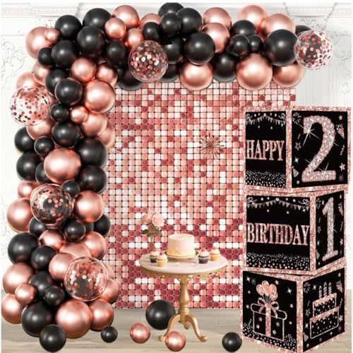 Roségoldene Dekoboxen zum 21. Geburtstag für Mädchen – 3 Stück Happy 21th Luftballons Boxen, 21 Jahre altes Partyzubehör, Geburtsmotiv-Dekorationen für Mädchen (21. Geburtstag) von Kaimirui