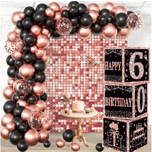 Roségoldene Dekoboxen zum 60. Geburtstag für Frauen – 3 Stück Happy 60th Luftballons Boxen, 60 Jahre altes Partyzubehör, Geburtsmotiv-Dekorationen für Frauen (60. Geburtstag) von Kaimirui