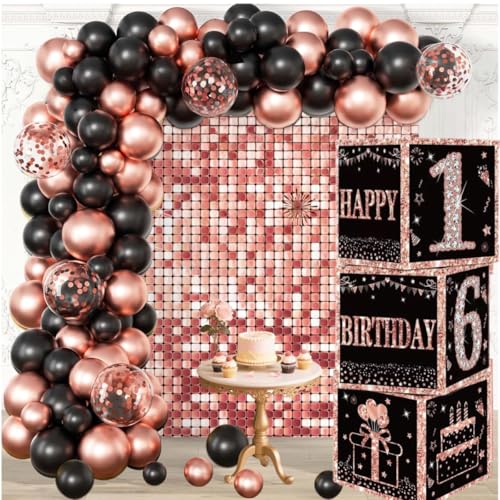 Rotgoldene Dekoboxen zum 16. Geburtstag für Mädchen, 3 Stück "Happy 16th"-Ballon-Boxen, Partyzubehör, Geburtsmotiv-Dekorationen für Mädchen (16. Geburtstag) von Kaimirui