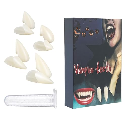 Kaishuai-Vampirzähne Eckzähne Blood Sucker,4 Paar Wiederverwendbar Halloween, Vampir, Zombie, Dämon, Hexe, Frauen Vampirzähne,abformmasse von Kaishuai