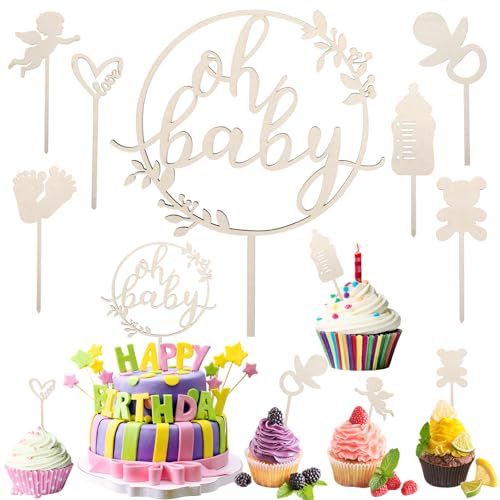 Kaisibum 7 Stück Oh Baby Cake Topper Holz, Windeltorte Mädchen Junge Babyparty Deko, Gender Reveal Partydeko Kaisibum 7 Stück Oh Baby Cake Topper Holz, Windeltorte Mädchen Junge Babyparty Deko, Gender Reveal Partydeko von Kaisibum