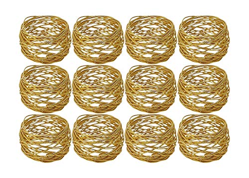 Kaizen Casa Serviettenringe aus Netzstoff, handgefertigt, rund, für Esstisch, Partys, Alltag, 12 Stück (Gold, 12) von Kaizen Casa