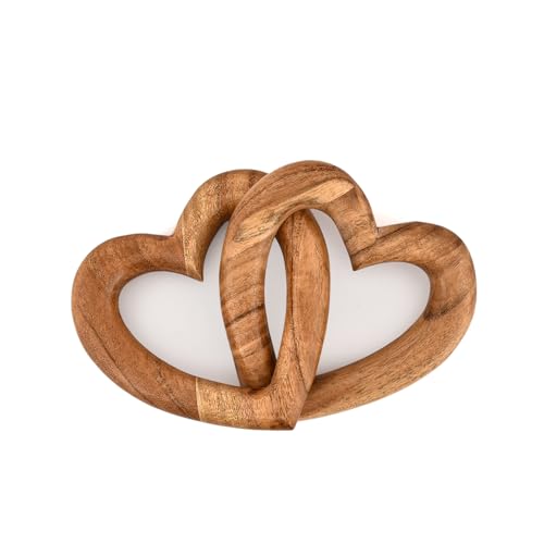 Kaizen Casa Statuen aus Akazienholz, verbundene Herzen für immer, handgefertigte Holzherzen, Form für Paare, Verlobung und Hochzeit (10,2 x 14 x 3,8 cm) von Kaizen Casa