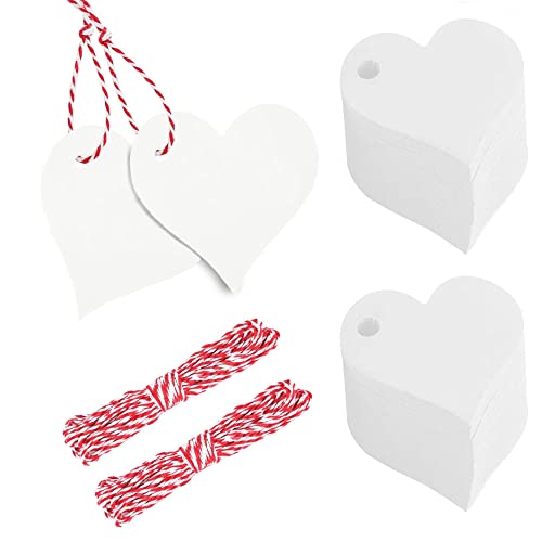 200 Stück Etiketten Anhänger Herz, Geschenkanhänger, Preisschilder, mit 20M Seil, für Valentinstag Geschenkanhänger, Hochzeit Geschenke, Basteln Deco (Weiße) von Kaizuca