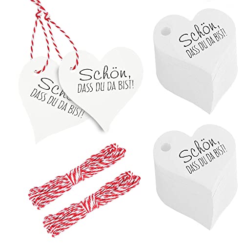 200 Stück Etiketten Anhänger Herz, Geschenkanhänger, Preisschilder, mit 20M Seil, für Valentinstag Geschenkanhänger, Hochzeit Geschenke, Basteln Deco (Weiße) von Kaizuca