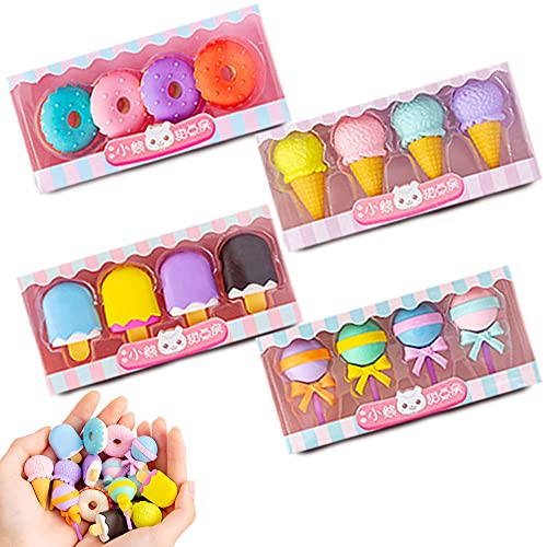 4 Stile 16 Stück Mini Radiergummi Set, Neuheit Kreatives Radiergummi, Bunte Radiergummi, Abnehmbar, für Kindergeburtstagsgeschenke, Belohnungen für das Klassenzimmer, Partygeschenke von Kaizuca