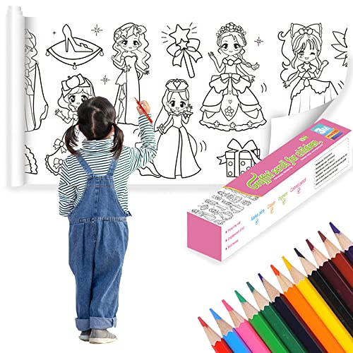 30CM * 3M Kinder Malrolle Ausmalen, DIY Ausmalrolle, Zeichenpapier Rolle, Selbstklebend, Schneidbare, mit 12 Buntstiften, für Jungen, Mädchen, Schule, Geburtstagsgeschenke (Prinzessin Muster) 30CM * 3M Kinder Malrolle Ausmalen, DIY Ausmalrolle, Zeichenpapier Rolle, Selbstklebend, Schneidbare, mit 12 Buntstiften, für Jungen, Mädchen, Schule, Geburtstagsgeschenke (Prinzessin Muster) von Kaizuca