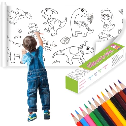 Kaizuca 30CM * 3M Kinder Malrolle Ausmalen, DIY Ausmalrolle, Zeichenpapier Rolle, Selbstklebend, Schneidbare, mit 12 Buntstiften, für Jungen, Mädchen, Schule, Geburtstagsgeschenke (Dinosauriermuster) Kaizuca 30CM * 3M Kinder Malrolle Ausmalen, DIY Ausmalrolle, Zeichenpapier Rolle, Selbstklebend, Schneidbare, mit 12 Buntstiften, für Jungen, Mädchen, Schule, Geburtstagsgeschenke (Dinosauriermuster) von Kaizuca