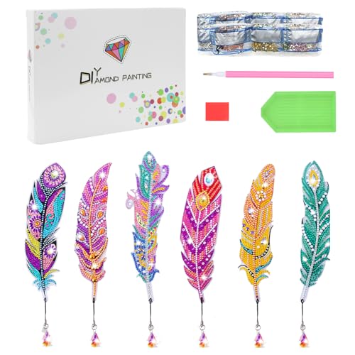 Kaizuca 6 Stück Diamond Painting Lesezeichen Set, Diamant-Malerei Feder Lesezeichen mit Anhänger Kristall, Lesezeichen Diamond Painting Kinder Erwachsene für DIY Kunsthandwerk Geschenk Set (B) von Kaizuca