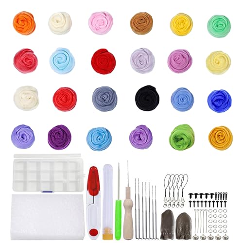 Kaizuca Filzwolle Set, 24 Farben Filzwolle Trockenfilzen mit Filzen Werkzeuge, Filznadeln zum Trockenfilzen, Filzwolle zum Stricken für DIY Handwerk Deko, für Anfänger von Kaizuca