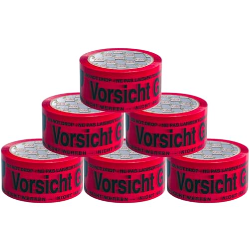 Kajal 5 cm x 66 m x 45 ms Power Glas-Paketband-Set – Vorsichtsaufkleber für Glas – Klebeband für zerbrechliche Handhabung - mehrsprachige Warnschilder – vorsichtig behandeln Verpackungsband (36) von Kajal