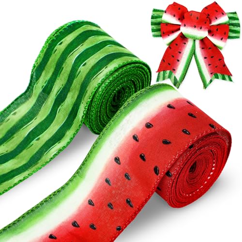 Band mit Wassermelonen-Druck, Drahtrand, Sommerhandwerk für Kranzschleifen, Party-Dekoration und Geschenkverpackungen von Kajfjad