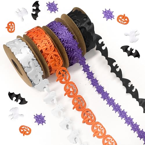 Halloween-Band, Kürbis-Fledermaus-Geisterdruck für DIY-Geschenkverpackungen, saisonale Kränze und Party-Bastelbedarf von Kajfjad