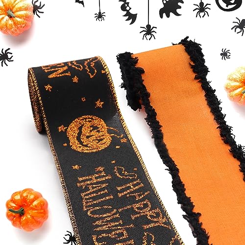Halloween-Band mit Draht, glitzernder Kürbis-Jute-Rand für gruselige Kränze, Partyschleifen und Spuk-Dekor von Kajfjad