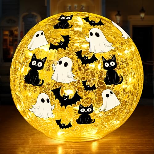 Halloween-Globus-Licht mit Timer, 10,2 cm, Geist, schwarze Katze, Fledermaus, Glaskugel, warmes LED-Licht für Tischdekoration, dekoratives Geschenk Halloween-Globus-Licht mit Timer, 10,2 cm, Geist, schwarze Katze, Fledermaus, Glaskugel, warmes LED-Licht für Tischdekoration, dekoratives Geschenk von Kajfjad