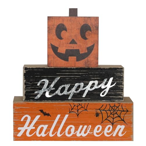 Halloween-Holzschild mit Trick or Treat, 3-lagig, gruseliger Geist, Tischdekoration für Zuhause, Tisch, abgestuftes Tablett, Kaminsims, Gothic-Displays von Kajfjad