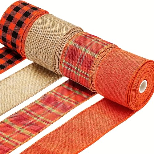 Juteband mit Draht, karierter Rand für Herbst-Geschenkverpackungen, Herbstdekoration und Urlaubsbasteln von Kajfjad