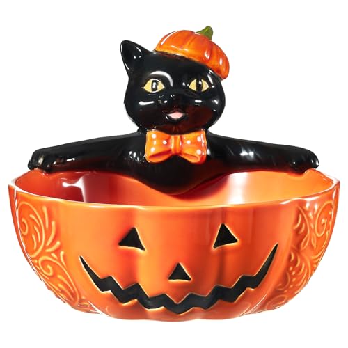 Keramik-Schale mit schwarzer Katze, 20,3 cm, handbemalt, Halloween-Servierschale für Heimdekoration, Büro-Leckereien und Party-Snacks Keramik-Schale mit schwarzer Katze, 20,3 cm, handbemalt, Halloween-Servierschale für Heimdekoration, Büro-Leckereien und Party-Snacks von Kajfjad