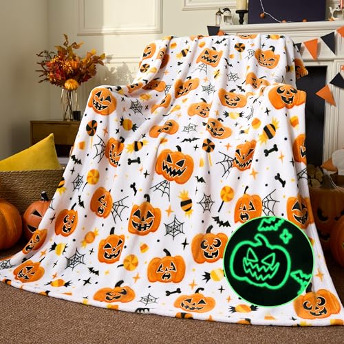 Kürbis-Decke, 127 x 152 cm, Halloween-Flanell-Fleece-Überwurf für Kinderzimmer, Bett, Wohnzimmer, weiche, gruselige Geschenkidee Kürbis-Decke, 127 x 152 cm, Halloween-Flanell-Fleece-Überwurf für Kinderzimmer, Bett, Wohnzimmer, weiche, gruselige Geschenkidee von Kajfjad