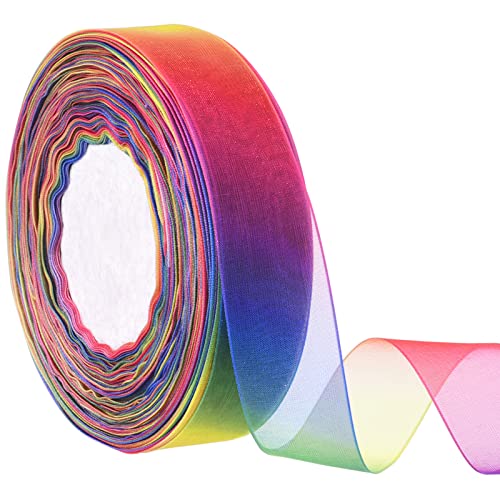 Regenbogen-Organzaband, durchscheinendes Chiffon-Geschenkpapier für Party-Dekorationen, Bastelprojekte und Feiern von Kajfjad