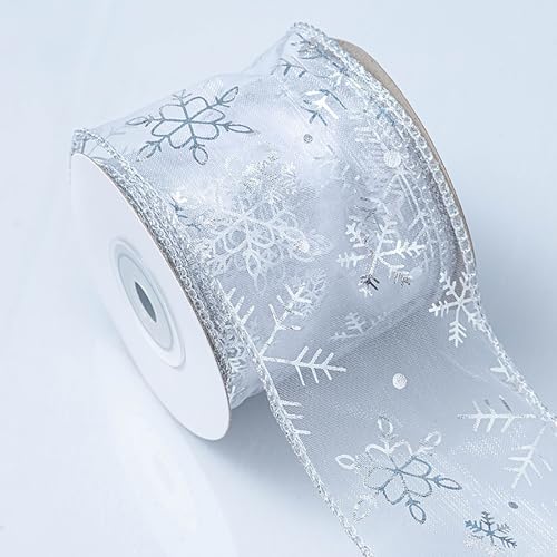 Schneeflocken-Glitzerband, Draht-Organza-Bordüre für Weihnachtsbaumdekoration, Geschenkverpackungen und Feiertagsparty-Dekorationen Schneeflocken-Glitzerband, Draht-Organza-Bordüre für Weihnachtsbaumdekoration, Geschenkverpackungen und Feiertagsparty-Dekorationen von Kajfjad