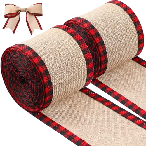 Weihnachts-Büffel-Karo-Band, Drahtkante, karierte Bordüre für Weihnachtsbaumdekoration, festliche Geschenkverpackungen und saisonales Basteln von Kajfjad
