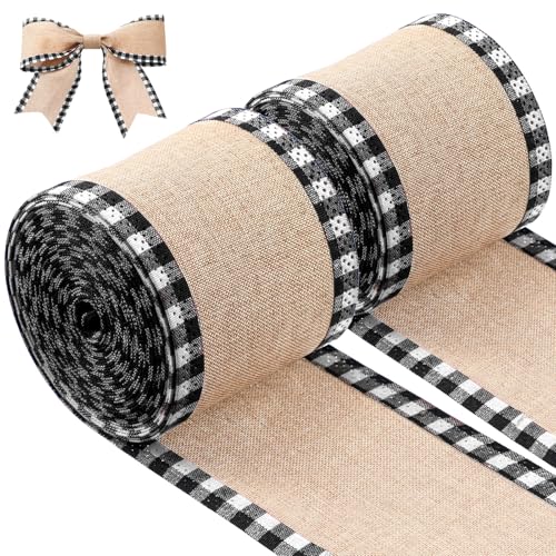 Weihnachts-Büffelkariertes Band, Draht-Jute-Rand für Baumdekorationen, Urlaubsbasteln und festliche Geschenkverpackungen von Kajfjad