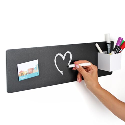 KalaMitica - Magnettafel für die Wand, Kreidetafel Magnetisch aus Stahl, beschreibbar mit Kreide und abwischbar, Pinnwand für Magnete - Schwarz Anthrazit - 14 x 50 cm von KalaMitica