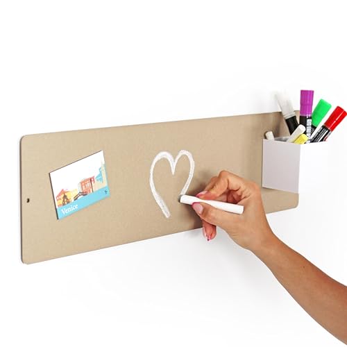 KalaMitica - Magnettafel für die Wand, Kreidetafel Magnetisch aus Stahl, beschreibbar mit Kreide und abwischbar, Pinnwand für Magnete - Beige - 14 x 50 cm von KalaMitica