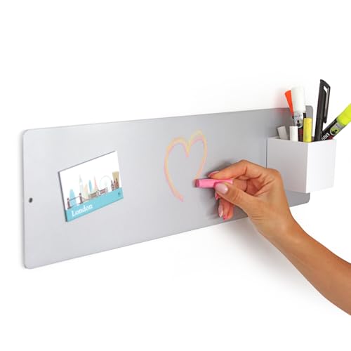 KalaMitica - Magnettafel für die Wand, Kreidetafel Magnetisch aus Stahl, beschreibbar mit Kreide und abwischbar, Pinnwand für Magnete - Silber (hellgrau) - 14 x 50 cm von KalaMitica