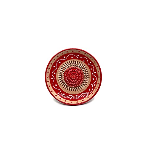 Kaladia - Keramik Reibeteller/Keramikhobel - ideal für Ingwer, Parmesan etc. - Motiv: Rot/Hellbraun - Durchmesser: 12 cm - handgemacht & handbemalt - Made in Spain von Kaladia