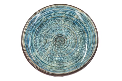 Kaladia Keramik Reibeteller/Keramikhobel - ideal für Ingwer, Parmesan etc. - in Braun/Blau gestreift - Durchmesser: 12 cm - handgemacht & handbemalt - Made in Spain von Kaladia