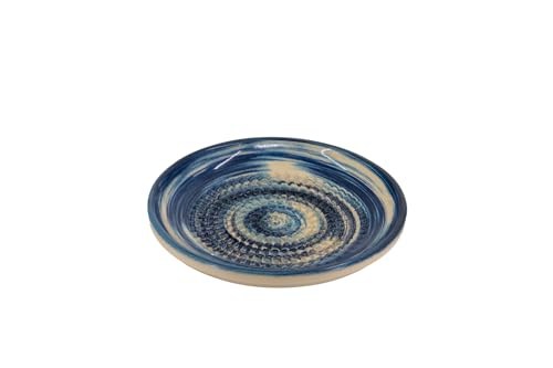 Kaladia Keramik Reibeteller/Keramikhobel - ideal für Ingwer, Parmesan etc. - mit blauen & weißen Streifen - Durchmesser: 12 cm - handgemacht & handbemalt - Made in Spain von Kaladia