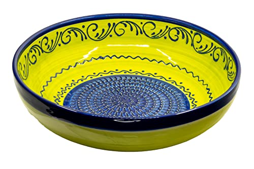 Kaladia - Reibeschüssel/Keramikhobel - ideal zum Gewürze reiben und Servieren von Gerichten - Motiv: Grün/Blau - Durchmesser: 27 cm - handgemacht & handbemalt - Made in Spain von Kaladia