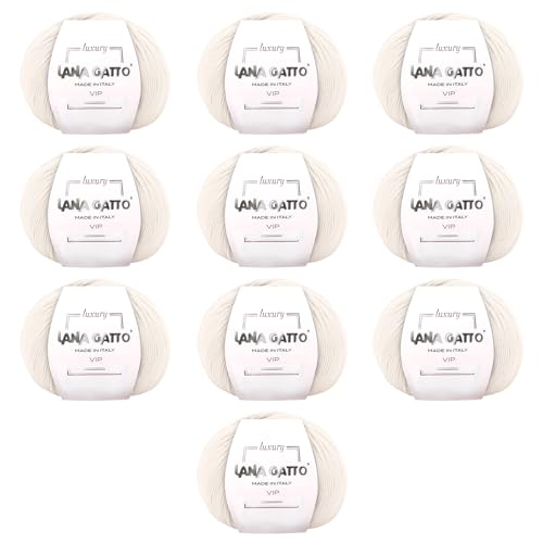 10 Knäuel aus Kaschmir- und extrafeiner Merinowolle zum Stricken, Lana Gatto Vip Line, 500 gr., 2000 mt, (Naturalweiss - 1001, 10) von Kalapanta