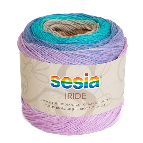 100% Bio-Baumwolle, Multicolor Garn, 125 g, 450 m, Nadeln 2.5-3, Sesia Iride, Fantasiegarn zum Stricken und Häkeln (1, Mehrfarbig - 0470) von Kalapanta