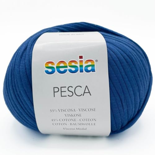 Bänder für Accessoires, Modal-Baumwollgarn 100 g/120 m, Stricknadeln 10-12, Häkelnadel 8-9, Sesia Pesca, Made in Italy, (Blau - 884, 1) von Kalapanta