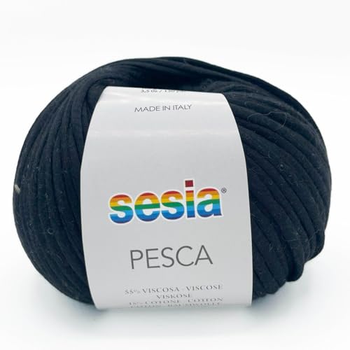 Bänder für Accessoires, Modal-Baumwollgarn 100 g/120 m, Stricknadeln 10-12, Häkelnadel 8-9, Sesia Pesca, Made in Italy, (Schwarz - 67, 1) von Kalapanta