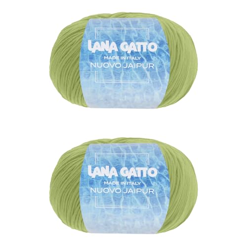 Baumwollgarn Lana Gatto Linie Nuovo Jaipur, 100% Baumwolle zum Stricken oder Häkeln, 2 Knäuel Länge 200m für 100g Baumwolle (Grün, 2) von Kalapanta