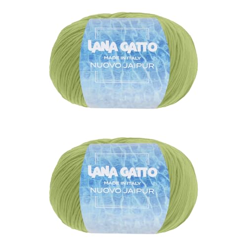 Baumwollgarn Lana Gatto Linie Nuovo Jaipur, 100% Baumwolle zum Stricken oder Häkeln, 2 Knäuel Länge 200m für 100g Baumwolle (Grün, 2) von Kalapanta