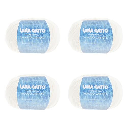 Baumwollgarn Lana Gatto Linie Nuovo Jaipur, 100% Baumwolle zum Stricken oder Häkeln, 4 Knäuel Länge 400m auf 200g Baumwolle (Weiss, 4) von Kalapanta