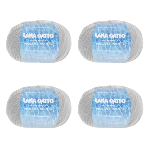 Baumwollgarn Lana Gatto Linie Nuovo Jaipur, 100% Baumwolle zum Stricken oder Häkeln, 4 Knäuel Länge 400m für 200g Baumwolle (Grau, 4) von Kalapanta