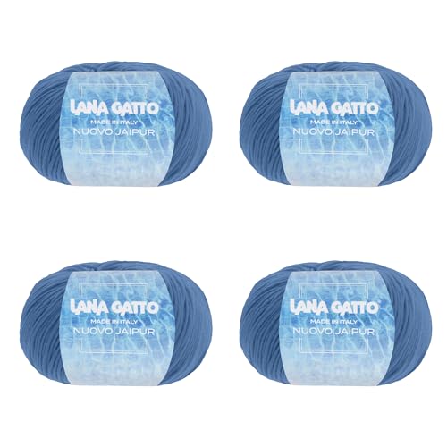 Baumwollgarn Lana Gatto Linie Nuovo Jaipur, 100% Baumwolle zum Stricken oder Häkeln, 4 Knäuel Länge 400m für 200g Baumwolle (Hellblau, 4) von Kalapanta