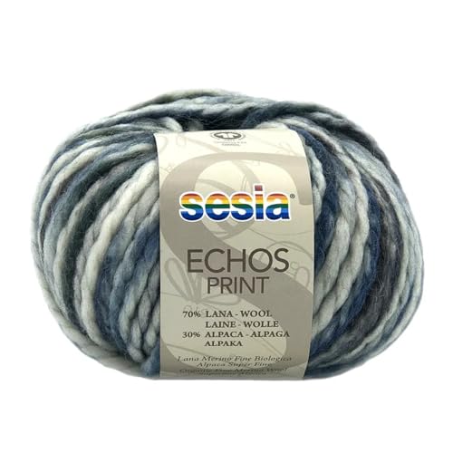 2 Knäuel, Bio-Schurwolle und Alpaka, 100 m. 100 g., Nadeln 7-8, Häkelnadeln 8-12, Sesia Echos Print (2, Mehrfarbig - 4828) von Kalapanta