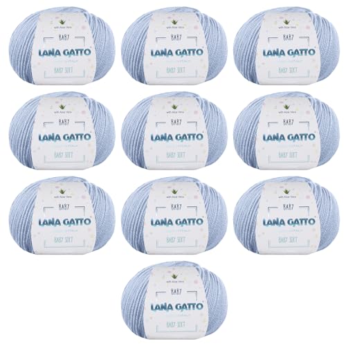 Wolle zum Stricken oder Häkeln 100% Merinowolle Extrafine von Lana Gatto. Baby Soft Linie Kinder, Neugeborene natürlich mit Aloe Vera (10, Himmelblau - 12260) von Kalapanta