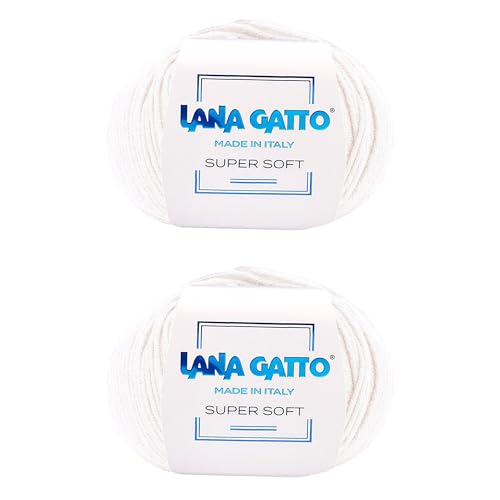 Strickgarn 100% reine Merino-Schurwolle Extra-Fine, line Super Soft von Lana Gatto Made in Italy, hochwertiges Garn zum Häkeln und Handstricken, 100g 250 Meter, (Creme - 13701, 2) von Kalapanta