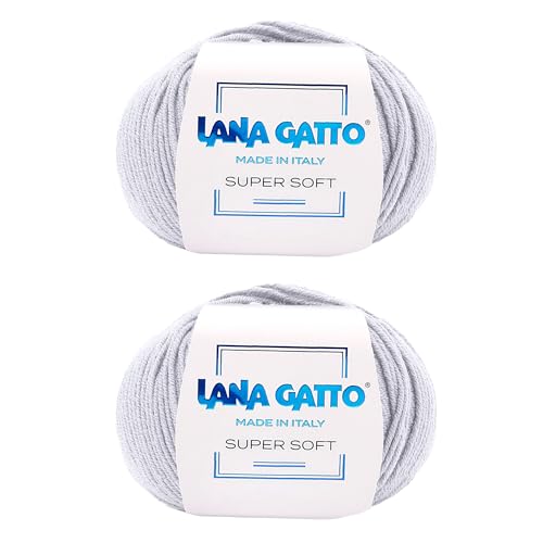 Strickgarn 100% Reine Merino-Schurwolle Extra-Fine, line Super Soft von Lana Gatto Made in Italy, hochwertiges Garn zum Häkeln und Handstricken, 100g 250 Meter, (Perlgrau - 12504, 2) von Kalapanta